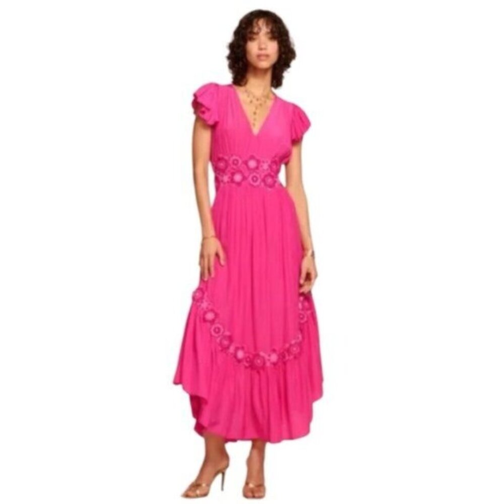 NWT Ramy Brook Lenna Pink Embellished Short Sleeve Maxi Dress